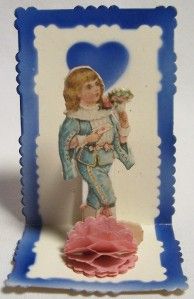 vintage 1920s~30s folding VALENTINE CARD, boy, bouquet To my