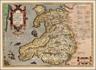 Cymru Wales Repro Antique Colour Map by Gerard Mercator