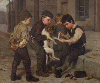 John George Brown The Wounded Playfellow Painting Repro