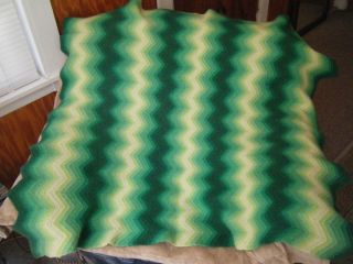 Green Afghan Throw Blanket Geometric Pattern 38 5 x 51 Tightly Woven