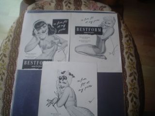 George Petty Pin Up Art for Bestform Brassieres set of 3 from the 40s