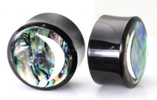 Horn Plug Abalone Inlay Crescent Moon Price per 1