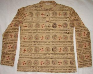Cotton OM Aum Print Ethnic Gayatri Mantra Shirt Tunic Kurta s Men