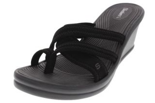  Beautiful People Black Slide Wedge Thong Sandals Shoes 11 BHFO