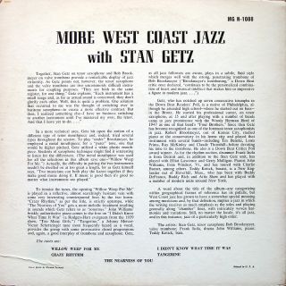 Stan Getz More West Coast Jazz LP Norgran MG N 1088 Orig US 1956 Jazz