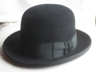 Vtg 40s 50s KNOX Black Fur Felt Fedora Dress Hat Wide Grosgrain Ribbon