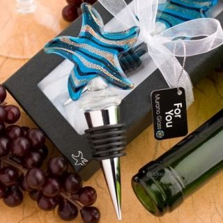 Murano Art Glass Starfish Wine Bottle Stopper Metal Bar