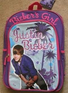 Justin Bieber Biebers Girl Purple Backpack School Book Bag