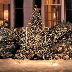 Outdoor Lighted Christmas 4 Foot Gold Star Yard Art Display Holiday