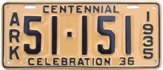 1936 Arkansas License Plate Gibby Alpca