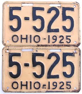 1925 Ohio License Plate Pair Gibby Good