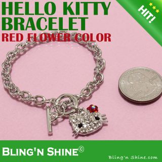   Hello Kitty Bracelet Swarovski Crystal Flower Face Gift Shiny Bangle