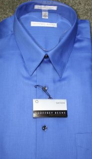 Geoffrey Beene Dark Blue Sateen Dress Shirt Delf Blue