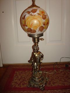 Vtg Cherub Banquet Table Lamp w HNDPTD Glass Ball Shade