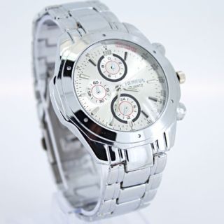 Luxury Gent Mens White Face Quartz Wrist Watch SN31W