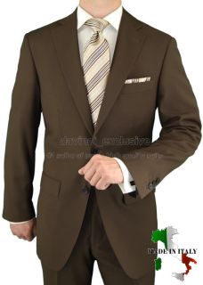 Gino Valentino $1598 Mens Suit Wool 130 2 Brown 46R