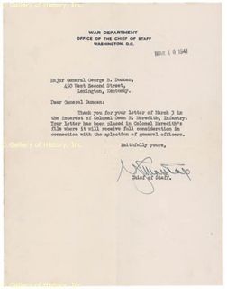 George C Marshall Typed Letter Signed 03 10 1941