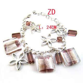 A0231 New Glass Crystal Bead Candy Flower Link Bracelet
