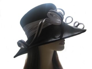 Giovannio Black & White SATIN LOOPS Black Wool Felt Ladies Hat 69000