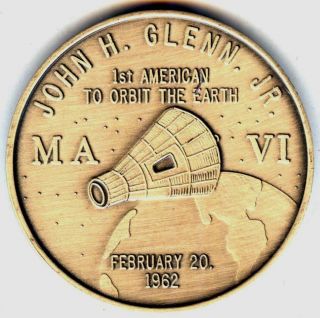 N206 NASA Space Coin Medal Mercury Project M R VI John Glenn Jr
