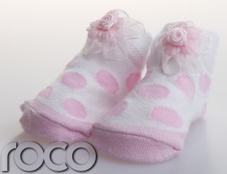 Socken Mädchen Baby Schuhe Weiß Pink Blumen Gepunktet Weich