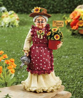 Garden Statue Grandma Holding Basket of Flowers Country Garden Yard
