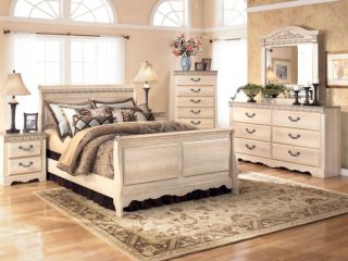 SILVERGLADE   5pcs TRADITIONAL QUEEN SLEIGH BEDROOM SET OAK FIINISHED