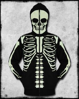 Banned Mens Black Glow in The Dark Skeleton Ribcage Skull Mask Full