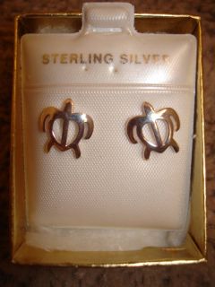 Hawaiian Sterling Silver Petroglyph Sea Turtle Earrings