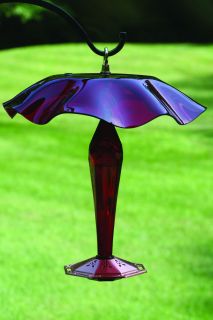 Hummingbird Feeder Ruby Glass Copper Feeder with Weather Guard