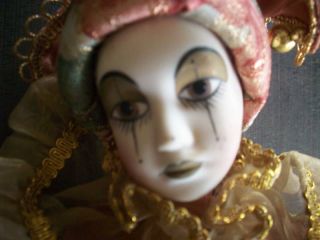 Geppeddo 15B990 Mardi Gras Ceramic Sad Clown Doll