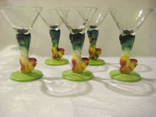 Will George Vintage Pottery Rooster Cordial Glasses 1930s 40s 50S