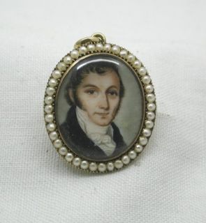 Georgian Gold Seed Pearl Miniature Painting Locket