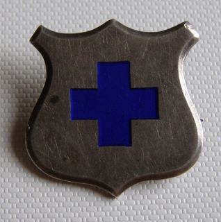 Old German Pin Badge Silver Shield Blue Cross