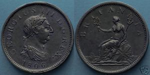 1806 British Georgius III D G Rex Penny