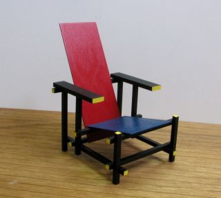 GERRIT RIETVELD RED & BLUE CHAIR,16 Miniature Furniture model,Modern