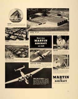 1939 Ad Martin Aircraft Plane Factory Plant Baltimore   ORIGINAL