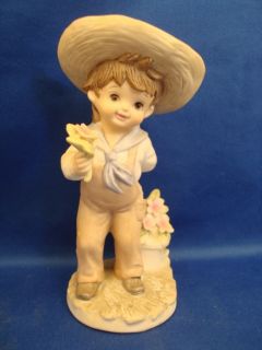 Lefton Hand Painted China Figurine Boy with Flowers KW229 Hand Painted