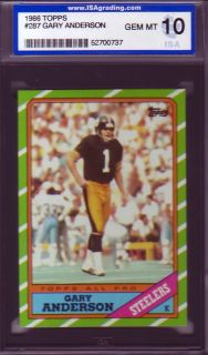 1986 Topps 287 Pittsburgh Gary Anderson Steelers Card Gem Mint ISA 10