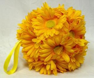 Gerbera Daisies 9 Large Balls Yellow Wedding Flowers Pew Bows