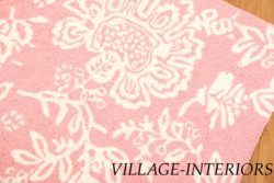 Pink White Floral Toile Washable Hooked 2ft x 3ft Rug