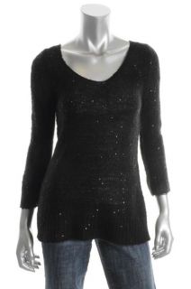 Studio M New Gilda Black Sequined V Neck Pullover Sweater M BHFO