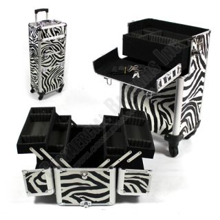  Beauty Case Rolling Lockable Aluminum Cosmetic Train Box Zebra