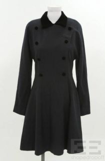 Gillian Navy Wool Black Velvet Double Breasted Swing Coat Dress Size 4