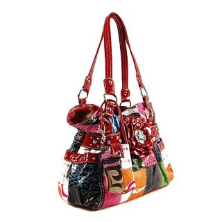   Design Patchwork Multi Color Hobo Bag Handbag Phone Holder New Red
