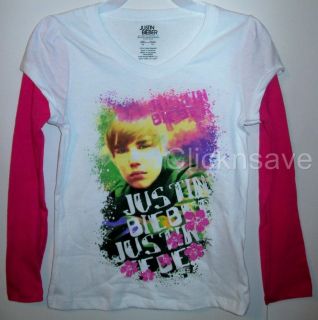Justin Bieber LS Girl Shirt Purple Glitter 4 Photo New