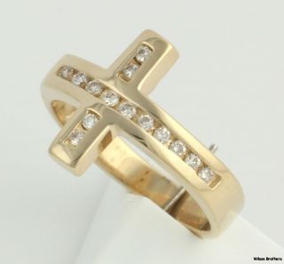 21ctw Genuine SI1 2 Diamond Cross Ring 14k Yellow Gold Band Crucifix