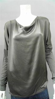 Gold Hawk Misses M Silk Blouse Top Gray Solid Long Sleeve Shirt