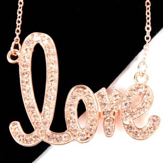 Rose Gold Embellished Crystal Gem Sweet Love Women Fashion Necklace