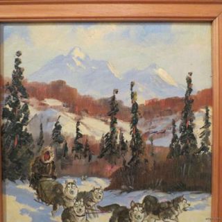 Ellen Henne Goodale Alaska Oil Painting Eskimo Sled Dog Team Original